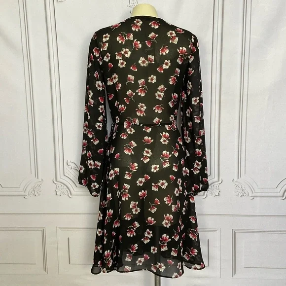 Lark & Ro Black Semi Sheer Long Sleeve Side Tie Wrap Dress Flirty & Flowing Sm - Picture 6 of 8